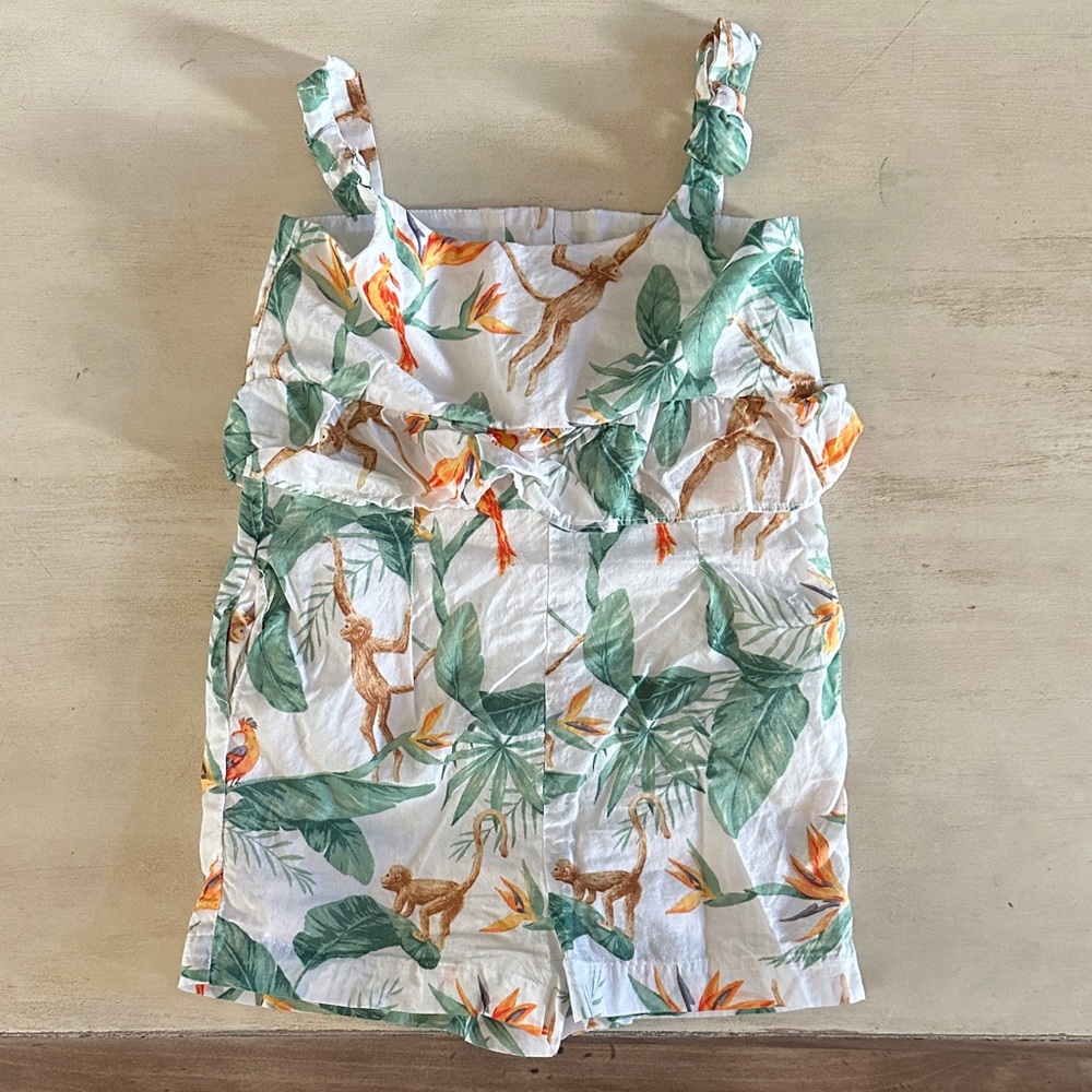 Janie and Jack Tropical Print Romper - Green and Orange